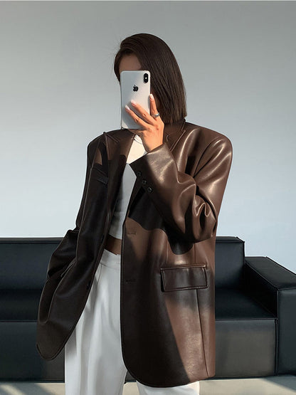 ELISSA | Oversized Leren Blazer Voor Dames - Stijlvol, Veelzijdig & Modieus