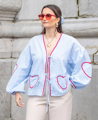 JESSICA | Zomerse Dames Blouse met Hartdetails en Ruitprint