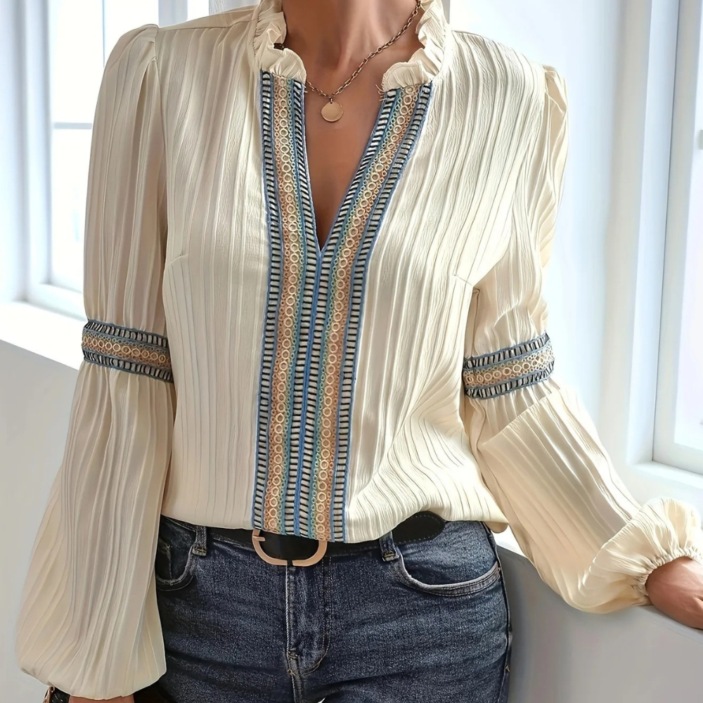 DIVA | V-Hals Dames Blouse Met lange Mouwen & Boho Style