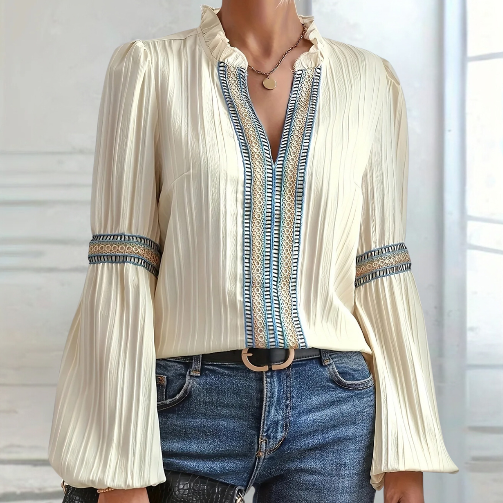 DIVA | V-Hals Dames Blouse Met lange Mouwen & Boho Style