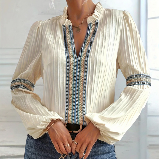DIVA | V-Hals Dames Blouse Met lange Mouwen & Boho Style
