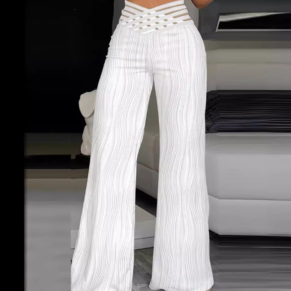 CELINE | Elegante Hoge Taille Broek Met Wijde Pijpen – Zomerklassieker Met Structuur