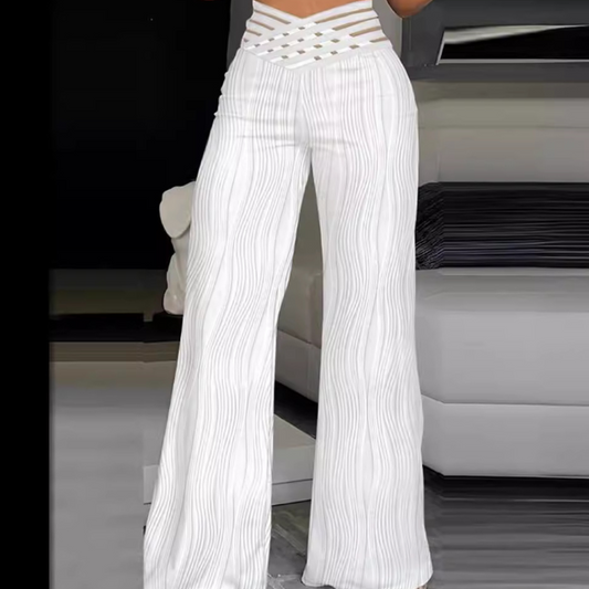 CELINE | Elegante Hoge Taille Broek Met Wijde Pijpen – Zomerklassieker Met Structuur