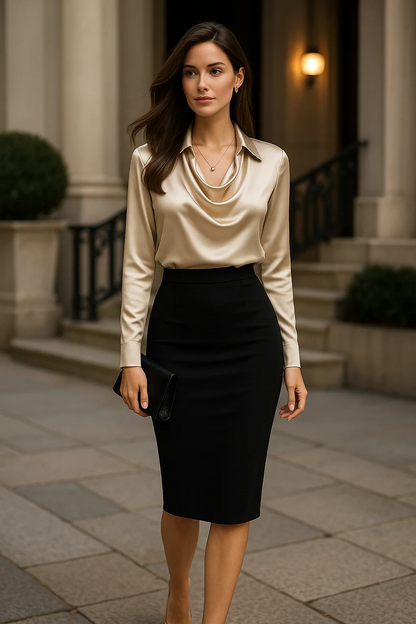 Satijnen Dames Blouse Met Gelaagde Halslijn | Luxe Van Kantoor Tot Cocktail