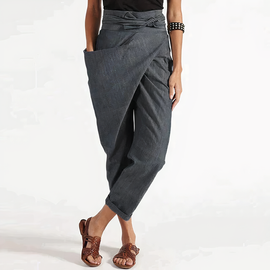 NOVA | Dames Wikkelbroek Met Hoge Taille – Asymmetrisch Design, Comfort Fit & Strikdetail
