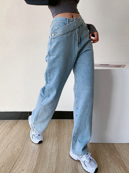 GIORGIA | Dames Jeans Met Hoge Taille En Asymmetrische Riem – Comfortabel, Eigentijds & Ultra-Flatterend