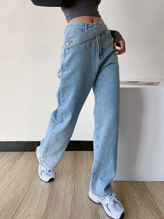 GIORGIA | Dames Jeans Met Hoge Taille En Asymmetrische Riem – Comfortabel, Eigentijds & Ultra-Flatterend