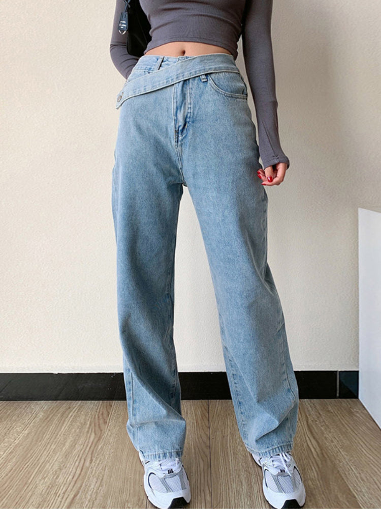 GIORGIA | Dames Jeans Met Hoge Taille En Asymmetrische Riem – Comfortabel, Eigentijds & Ultra-Flatterend