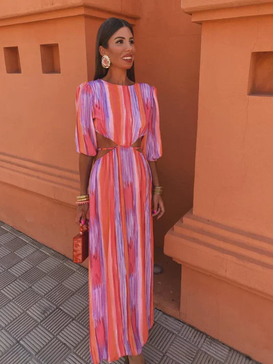 RHODE | Zomerse Maxi Jurk - Kleurrijk met Open Rug
