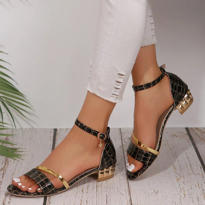 WIDIA | Stijlvolle Dames Sandalen met Blokhak & Croco Design