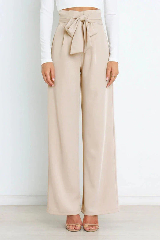 ELAYNAH | Wijde Panthalon Voor Dames Met Hoge Taille & Strik Design