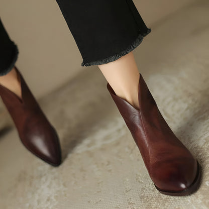 Dames Enkellaarsjes van Leer Met Rits & Blokhak – Elegant, Comfortabel & Stabiel