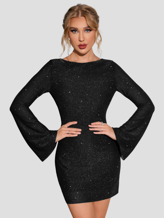 ALIX | Elegante GlitterJurk Voor Dames Met Lange Mouwen & Open Rug - Stijlvol, Opvallend & Onweerstaanbaar