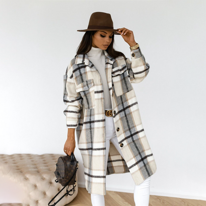 JOLIE | Lange Geruite Damesjas – Herfstfavoriet met Ademend Comfort & Statementstijl