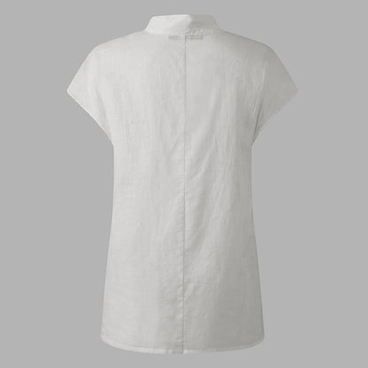 VALY | Mouwloze Linnen Blouse met Knoopkraag – Modern, Luchtig & Verfijnd