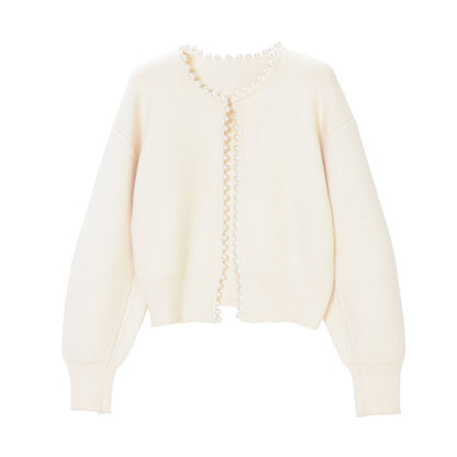 FEMKE | Cardigan Trui Voor Dames Met Pareldetails En Open Voorzijde – Elegant, Tijdloos, Verfijnd