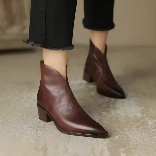 Dames Enkellaarsjes van Leer Met Rits & Blokhak – Elegant, Comfortabel & Stabiel