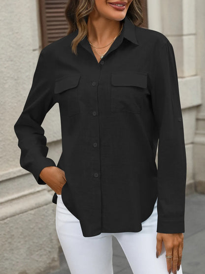 JADE | Lichte Katoenen Zomer Blouse voor Dames Met Oprollende Mouwen - Zomers & Comfortabel