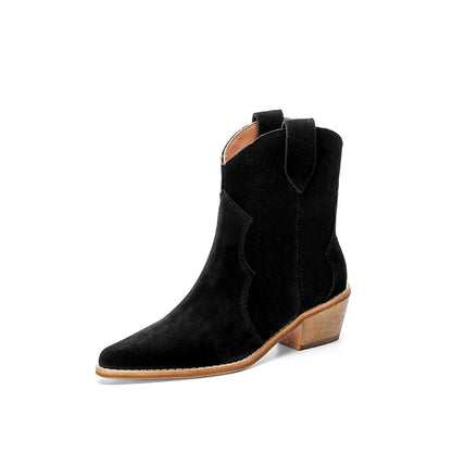 Elegante Suède Cowboylaarzen Met Lage Hak | Stijlvolle Everyday Western Look