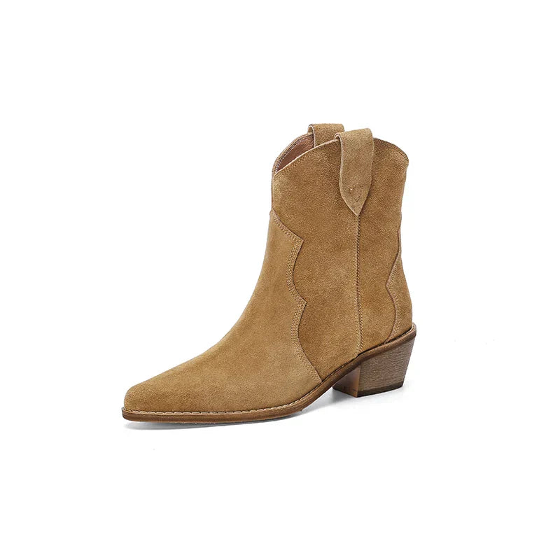 Elegante Suède Cowboylaarzen Met Lage Hak | Stijlvolle Everyday Western Look