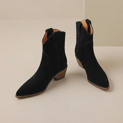 Elegante Suède Cowboylaarzen Met Lage Hak | Stijlvolle Everyday Western Look