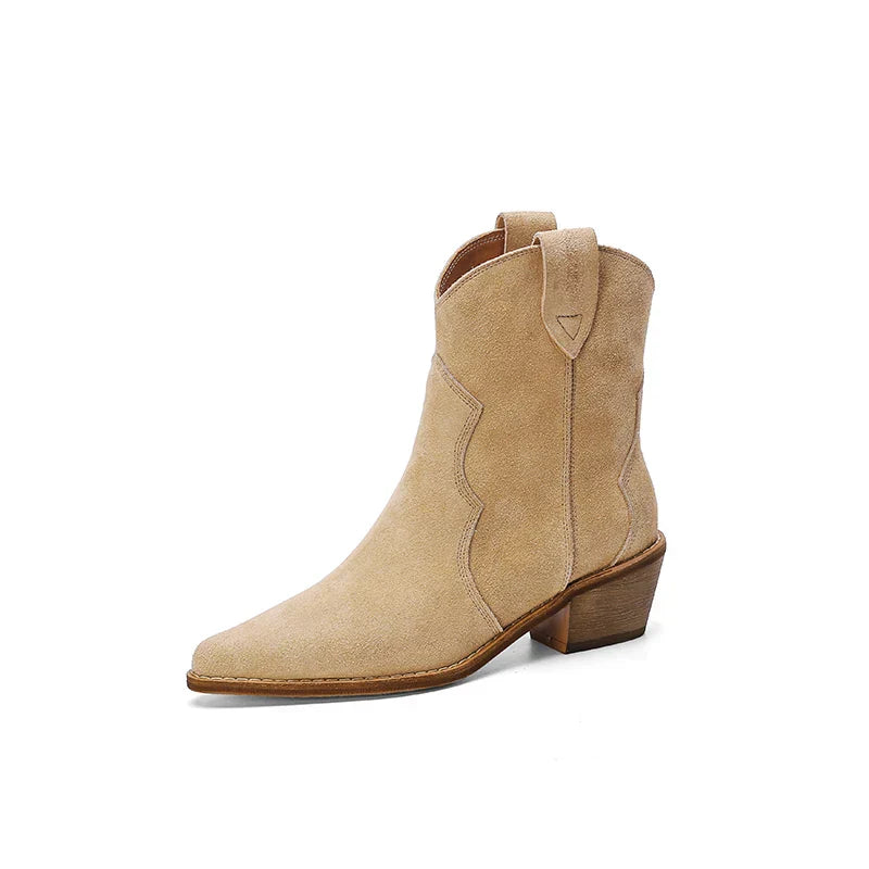 Elegante Suède Cowboylaarzen Met Lage Hak | Stijlvolle Everyday Western Look