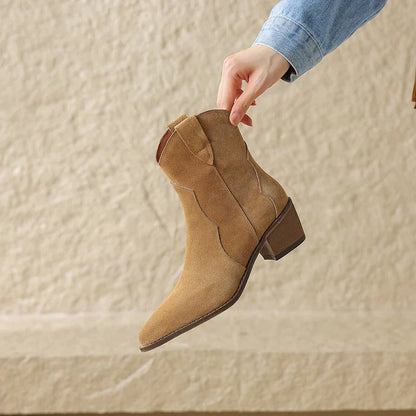 Elegante Suède Cowboylaarzen Met Lage Hak | Stijlvolle Everyday Western Look