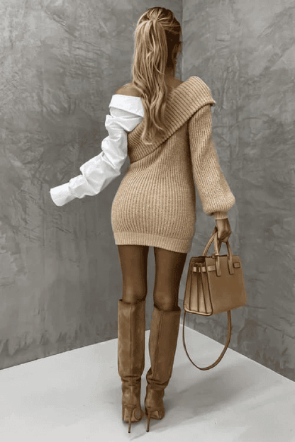 Gebreide Dames Jurk met Blouse -Detail – Trendy, Warm & Origineel
