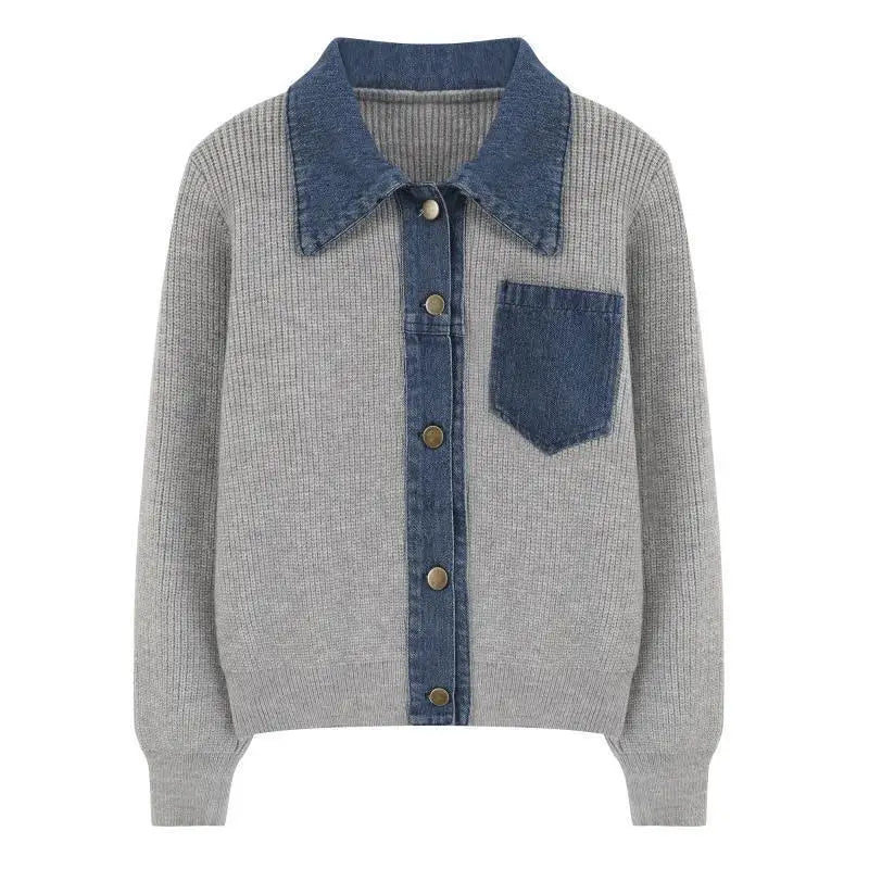Gebreide Cardigan Voor Dames | Winter Cardigan Met Denim Kraag En Borstzak
