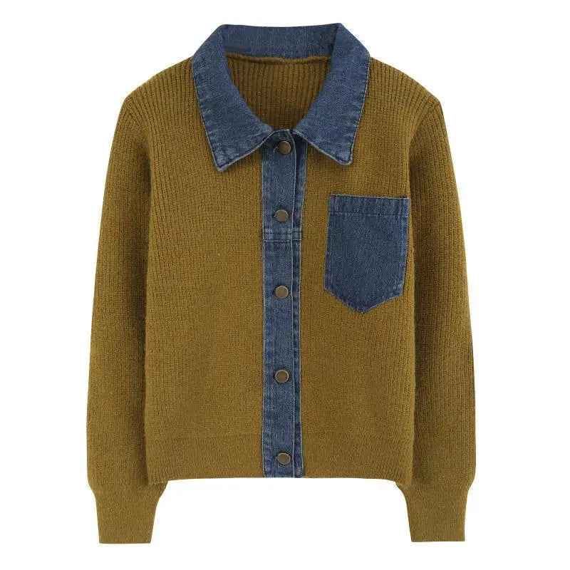 Gebreide Cardigan Voor Dames | Winter Cardigan Met Denim Kraag En Borstzak