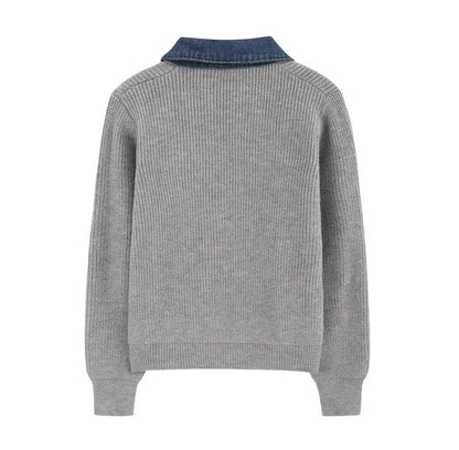Gebreide Cardigan Voor Dames | Winter Cardigan Met Denim Kraag En Borstzak
