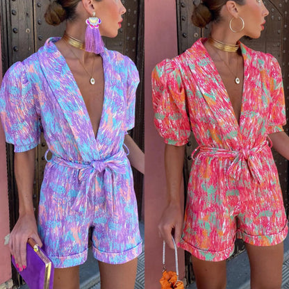 LIVETTE | Dames Zomer Jumpsuit Met V hals & Strik Design