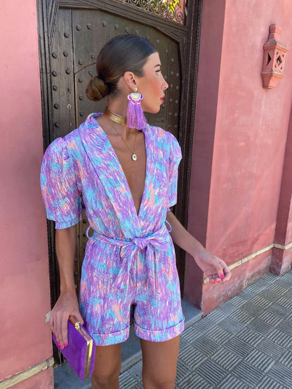 LIVETTE | Dames Zomer Jumpsuit Met V hals & Strik Design
