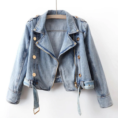 OLIVIA | Vintage Washed Denim Jack Voor Dames Met Riem En Knopen – Stoer, Vrouwelijk, Zomers