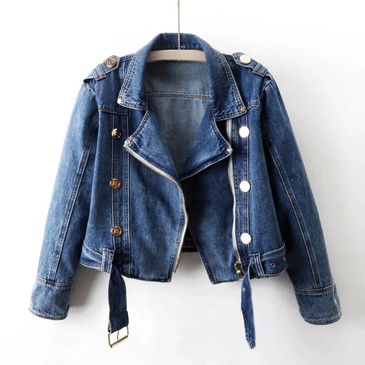 OLIVIA | Vintage Washed Denim Jack Voor Dames Met Riem En Knopen – Stoer, Vrouwelijk, Zomers