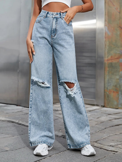 NIA | Wijde Damesjeans – Casual Denim met Ripped Details & Trendy Uitstraling