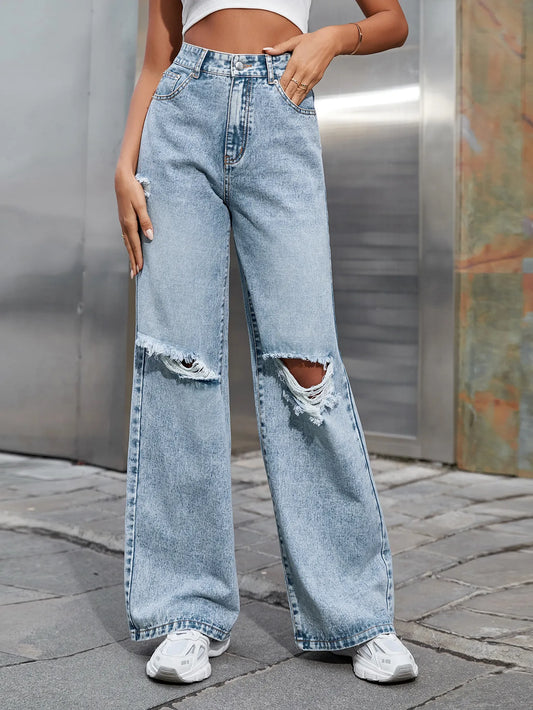 NIA | Wijde Damesjeans – Casual Denim met Ripped Details & Trendy Uitstraling
