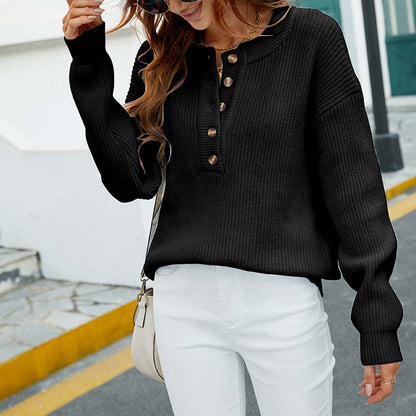 LORRAINE | Casual Gebreide Trui Met Ronde Hals & Knoopdetails – Perfect voor de Herfst & Winter