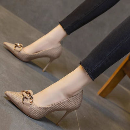 MIREILLE | Vrouwenhakken met Geweven Textuur en Metalen Detail – Elegant, Verfijnd & Tijdloos