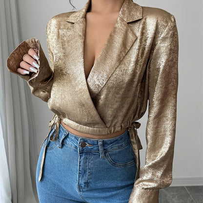 ESTELLE | Satijnen Damesblouse Met Glans, Overhemdkraag En Getailleerde Snit – Elegant, Verfijnd, Vrouwelijk