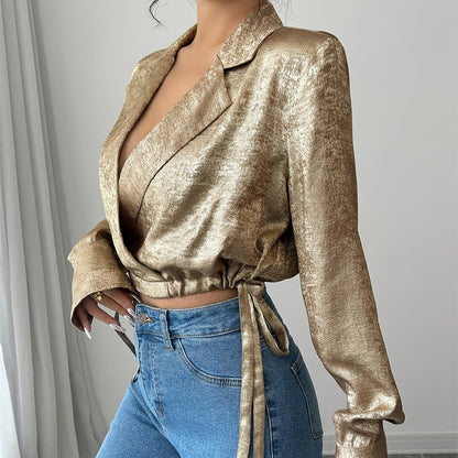 ESTELLE | Satijnen Damesblouse Met Glans, Overhemdkraag En Getailleerde Snit – Elegant, Verfijnd, Vrouwelijk