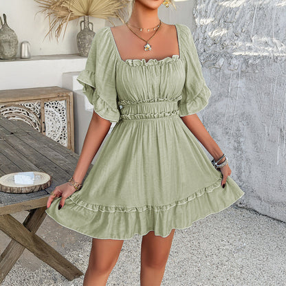 ROSALIE | Mini Jurk Met Ruches, Smock Taille & Korte Mouw – Speels, Flatterend & Zomers Licht
