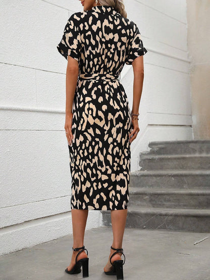 MARLEN | Getailleerde Midi Jurk Voor Dames Met Safari Print - Stijlvol & Modieus