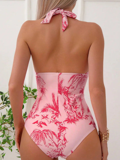 LISSY | Corrigerend Dames Halterbadpak Met Tropische Palm Print – Flatterend, Comfortabel & Ideaal Voor Zomerzon