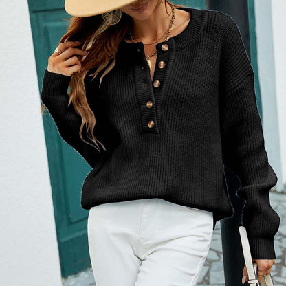 LORRAINE | Casual Gebreide Trui Met Ronde Hals & Knoopdetails – Perfect voor de Herfst & Winter