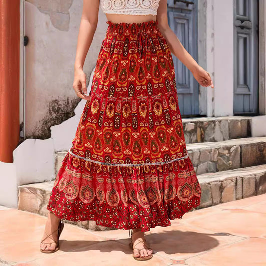 YMKE | Zomerse Maxi Rok Voor Dames Met Boho Print - Elegant, Uniek & Modieus