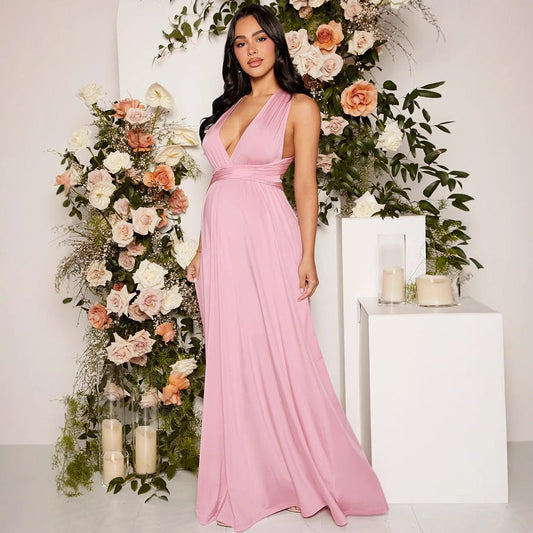 VALERIA | Lange Damesjurk Met Gekruiste Halslijn En Elastische Taille – Elegant, Comfortabel, Verfijnd