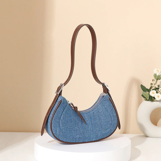 ÉLODIE | Denim Damesschoudertas met Halvemaanvorm – Stoer, Stijlvol & Praktisch