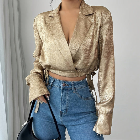 ESTELLE | Satijnen Damesblouse Met Glans, Overhemdkraag En Getailleerde Snit – Elegant, Verfijnd, Vrouwelijk