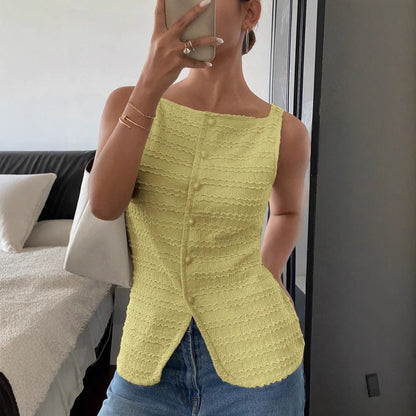 ELIANE | Mouwloos Dames Top Met Geribde Textuur, Getailleerd – Vrouwelijk, Modern, Lichtgewicht